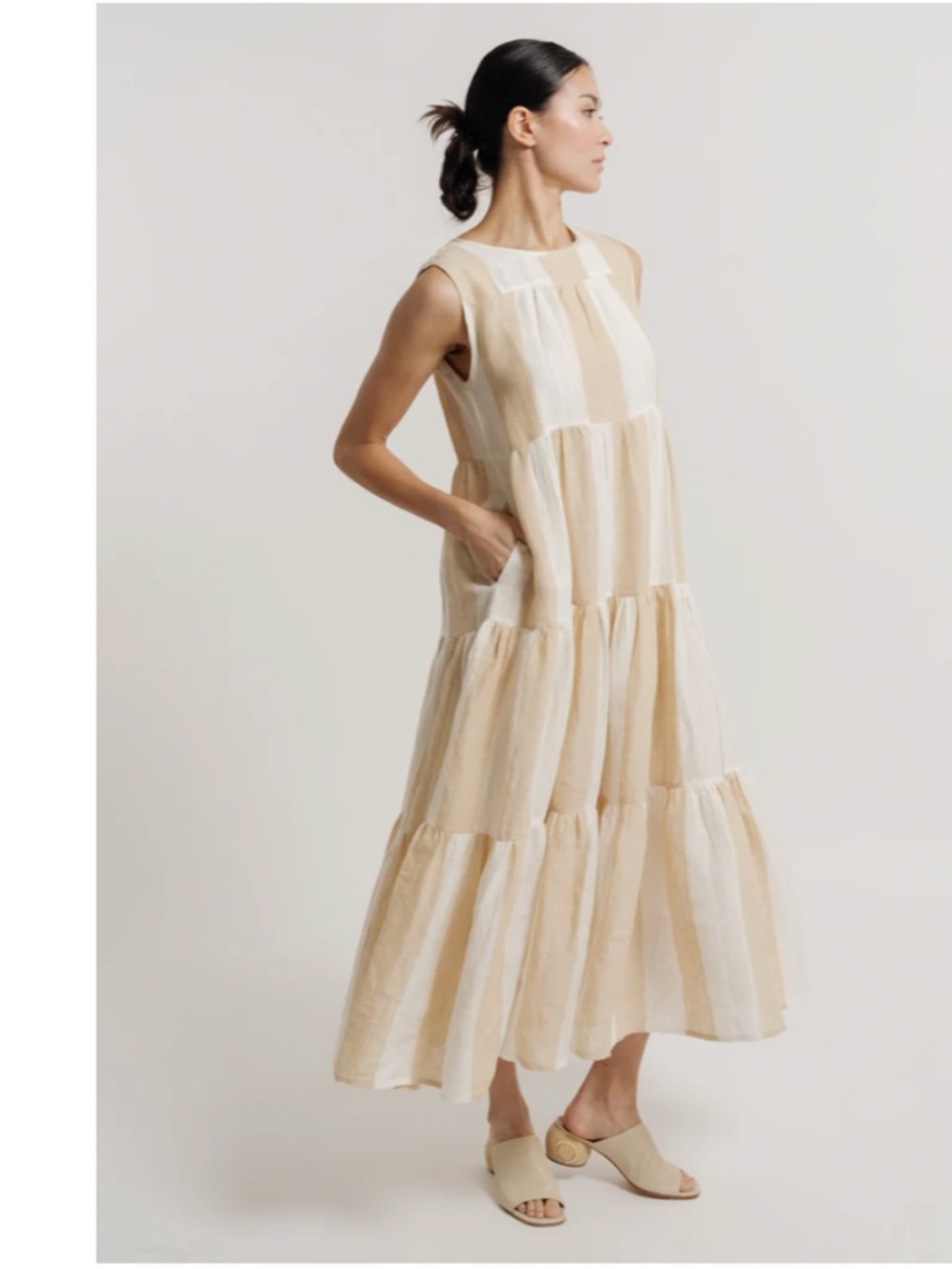 Laude the Label x Madewell tiered organic 100% linen maxi dress with pockets NWT